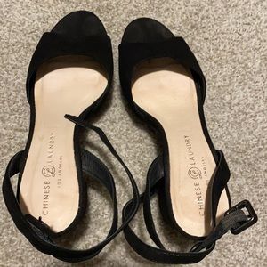 Chinese Laundry black suede block heels